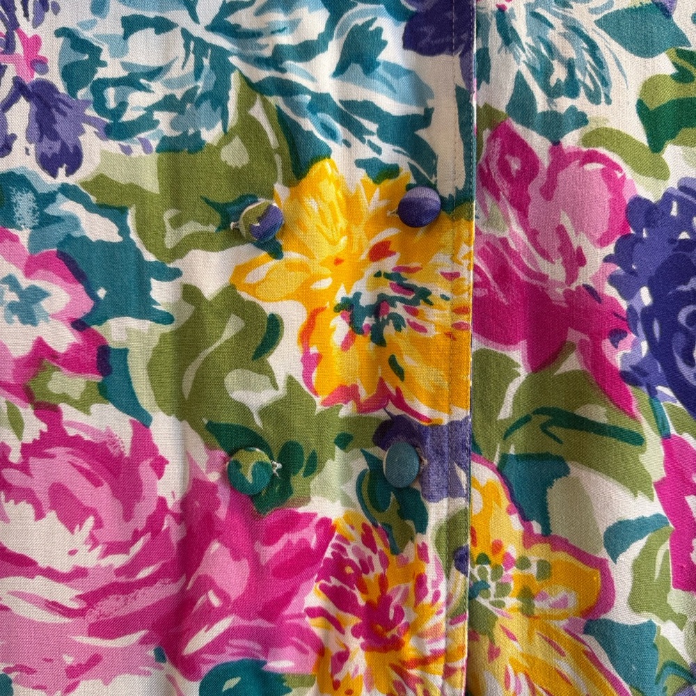 Darling! Vintage Express Vibrant Floral Drop Waist Double Button Midi Dress Sz S - Picture 4 of 11